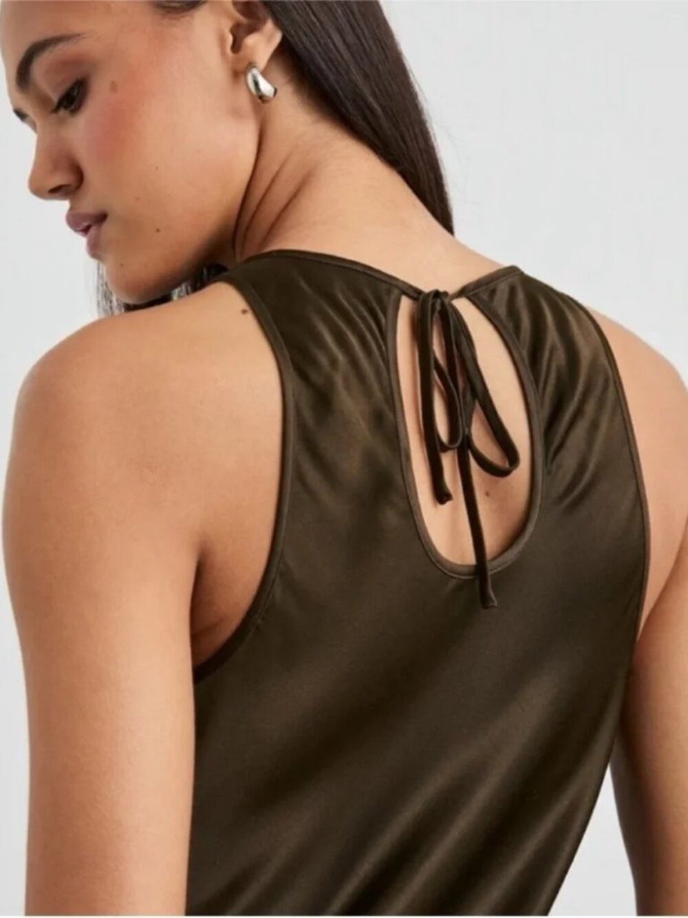 NWT Womens Rails Solene Moss Brown (Item- 67) Sleeveless Satin Midi Dress S - Picture 3 of 15